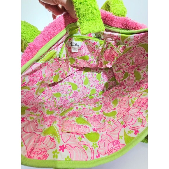 VINTAGE Lilly Pulitzer Pink Green XL Terrycloth Beach Bag Tote Purse Shopper GUC - Picture 9 of 12